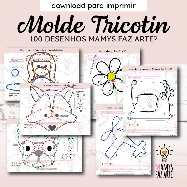 Pacote de 100 Moldes de Desenhos Tricotin